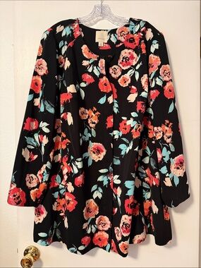 Black Floral Long Sleeve Jacket Swing Coat Coral Dress Sejour 20 Plus Spring